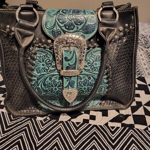 Stylish Black and Green Embossed Women's Satchel